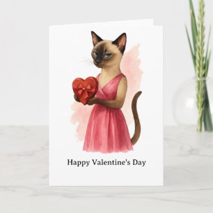 Tarjeta Feliz día de San Valentín para amante de gato siam