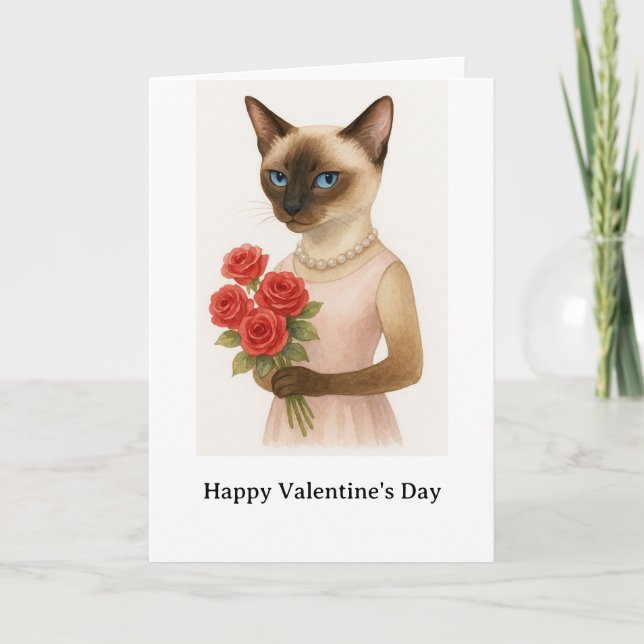 Tarjeta Feliz día de San Valentín para amantes de gatos si (Anverso)