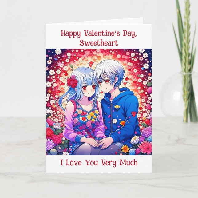 Tarjeta Feliz Día de San Valentín | Pareja de anime cúpula (Anverso)