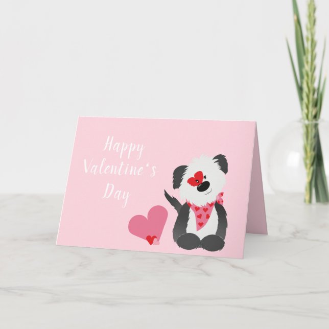 Tarjeta Feliz Día de San Valentín Perrito Corazones Rosa (Anverso)