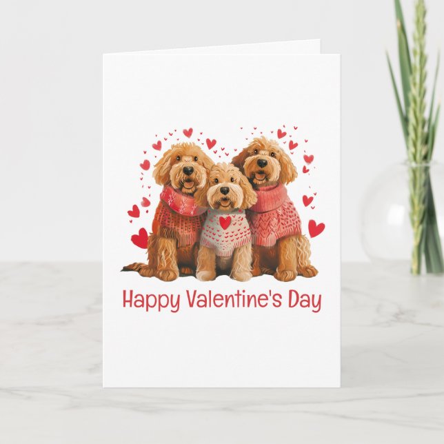 Tarjeta Feliz día de San Valentín perros Goldendoodle (Anverso)