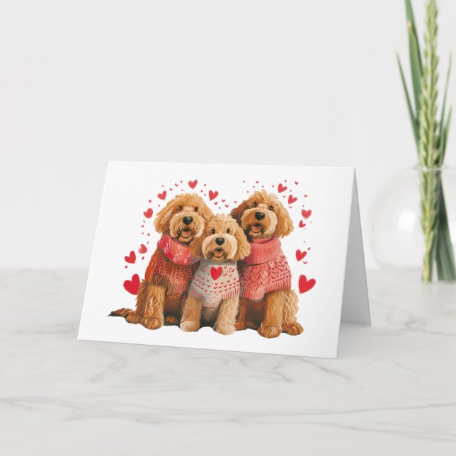Tarjeta Feliz día de San Valentín perros Goldendoodle (Anverso)