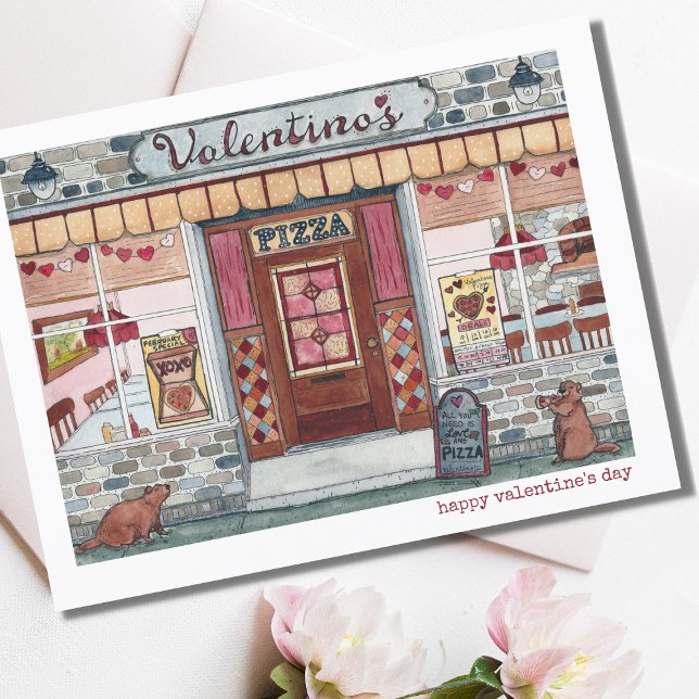 Tarjeta Feliz Día de San Valentín Pizza Ver acuarela (Subido por el creador)