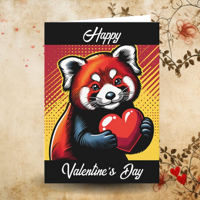 Tarjeta Feliz Día de San Valentín | Pop Art Red Panda (Subido por el creador)