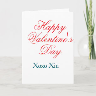 Tarjeta Feliz día de San Valentín rojo azul xoxo amor nomb