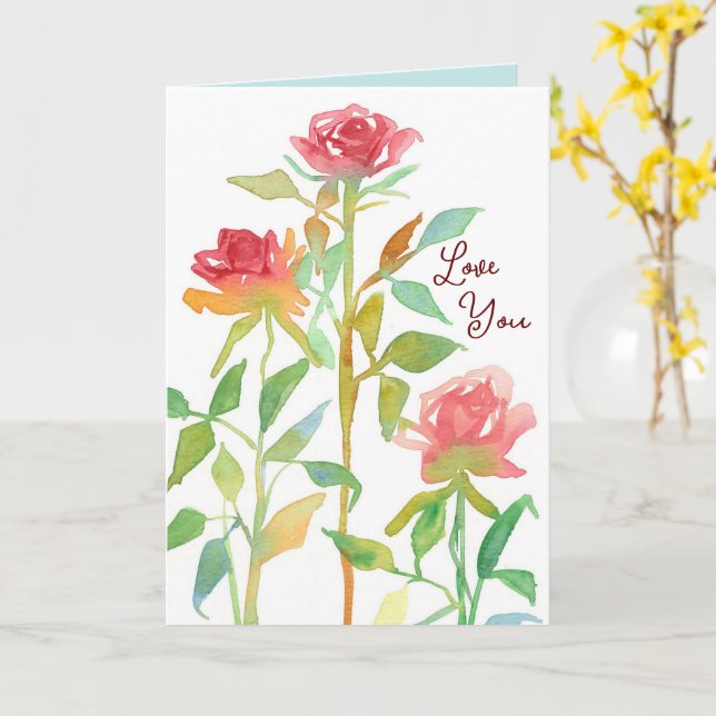 Tarjeta Feliz Día de San Valentín te ama las rosas rojas (flor amarilla)