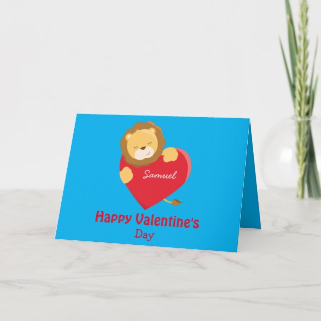 Tarjeta Feliz Día de San Valentín tema de mi hijo león (Anverso)