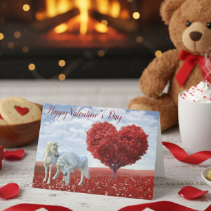 Tarjeta Feliz día de San Valentín Unicornio amor Árbol del