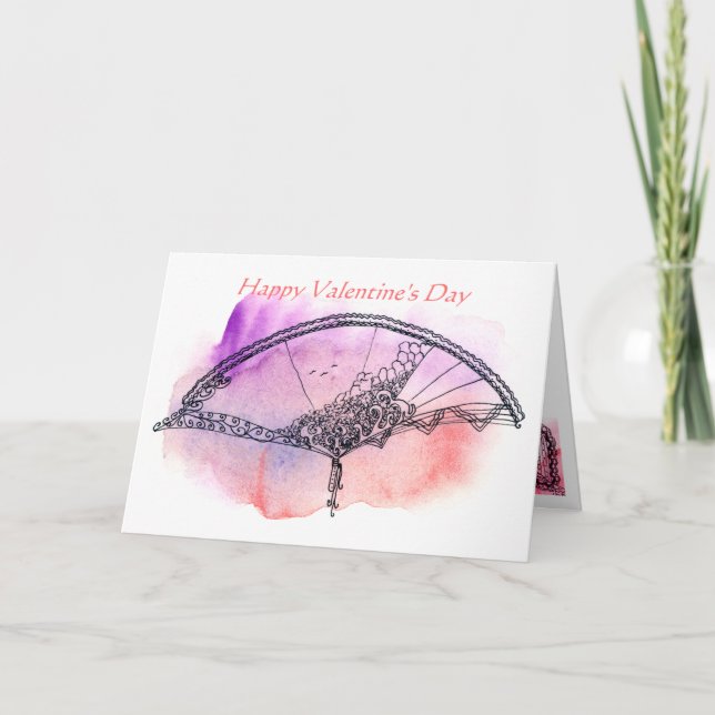 Tarjeta Feliz Día de San Valentín Ventilador Elegantemente (Anverso)