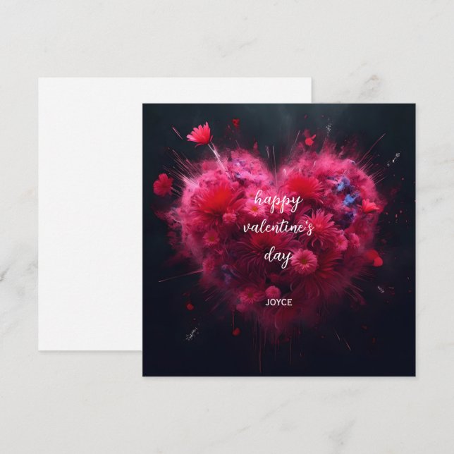 Tarjeta Feliz Día de San Valentín - Vibrante corazón rosad (Anverso / Reverso)