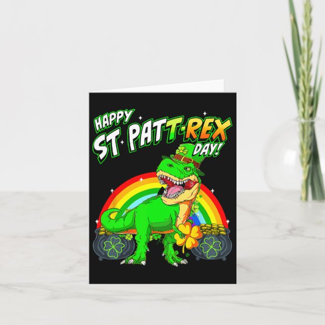 Tarjeta Feliz Día de St Pat Trex Día de St Patricks Dinosa (Anverso)