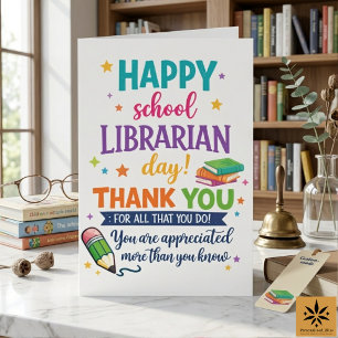 Tarjeta Feliz Día del Bibliotecario Escolar   Gracias Bibl