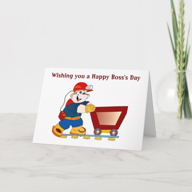 Tarjeta Feliz Día del Jefe con minero de carbón (Anverso)