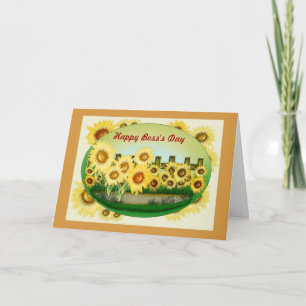 Tarjeta Feliz Día del Jefe para la jefa con girasoles