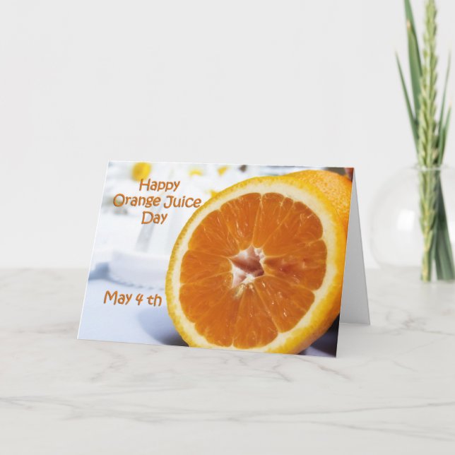 Tarjeta Feliz Día del Jugo Naranja, 4 de mayo (Anverso)