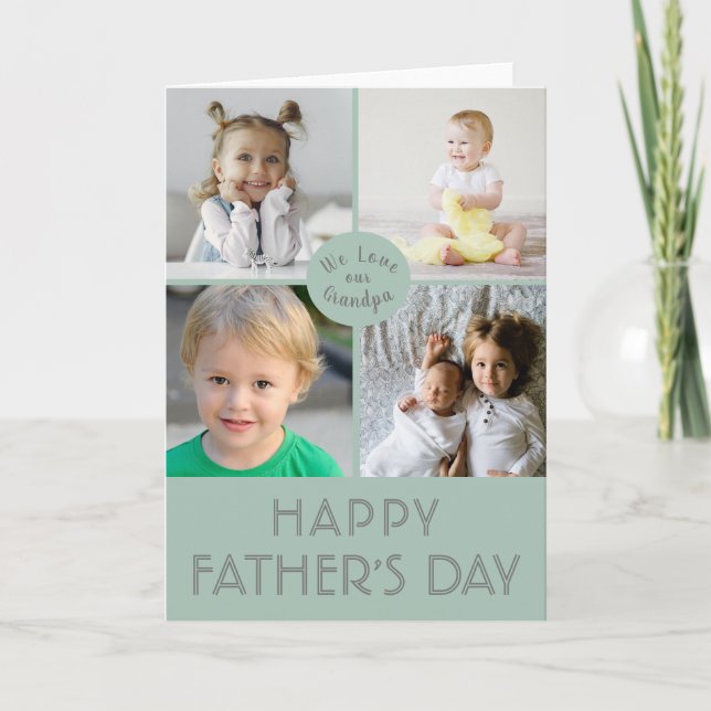 Tarjeta Feliz día del padre abuelo|Azul|Collage de fotos (Anverso)