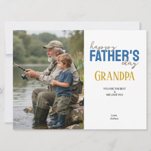 Tarjeta Feliz Día del Padre Abuelo Foto Azul Moderna