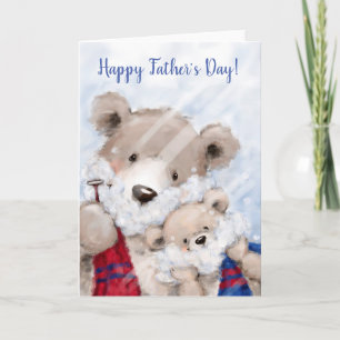 Tarjeta Feliz Día del Padre, adorable padre oso y afeitado