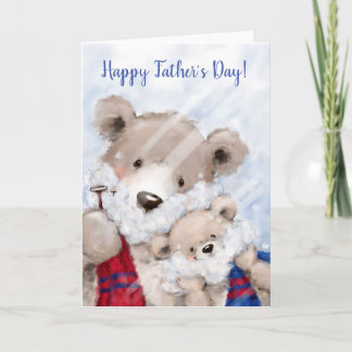 Tarjeta Feliz Día del Padre, adorable padre oso y afeitado