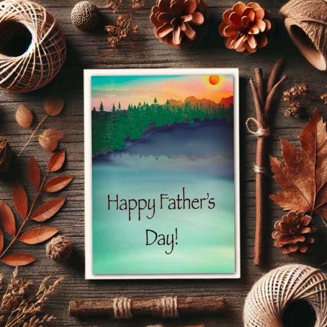Tarjeta Feliz Día del Padre al atardecer la pesca del lago (Subido por el creador)