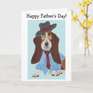 Tarjeta Feliz Día del Padre Basset Hound con camisa y corb