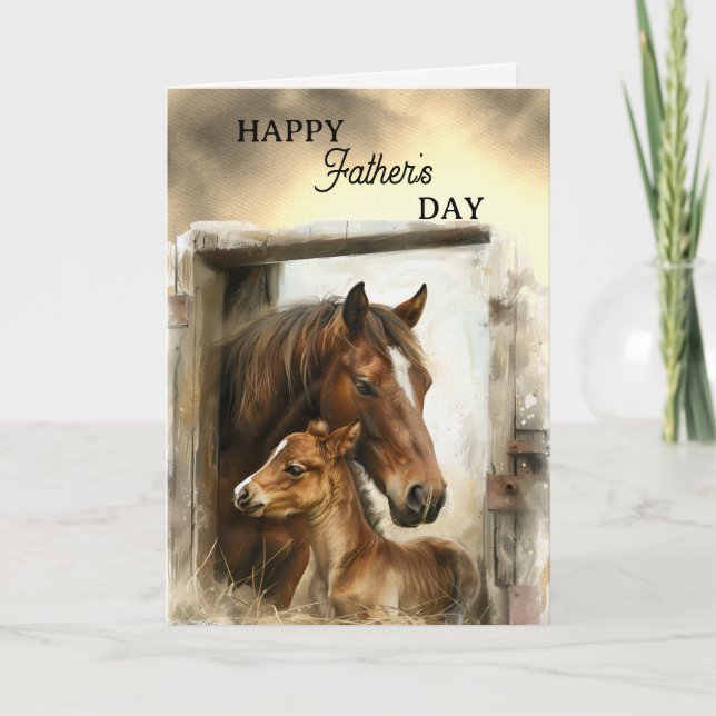 Tarjeta Feliz Día del Padre Caballo y Potro (Anverso)