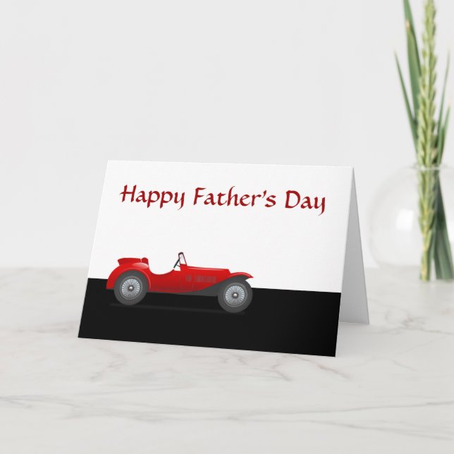 Tarjeta Feliz Día del Padre con coche de carreras a papá (Anverso)