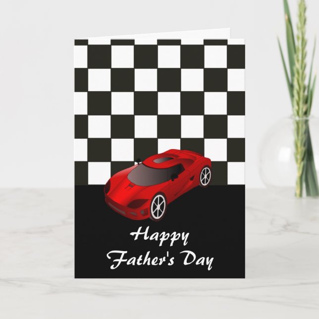 Tarjeta Feliz Día del Padre con coche de carreras a papá (Anverso)