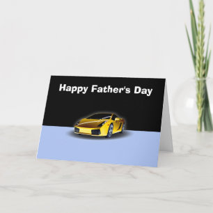 Tarjeta Feliz Día del Padre con coche de carreras amarillo