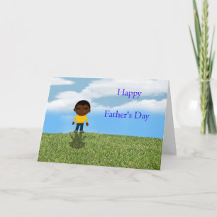 Tarjeta Feliz Día del Padre con un niño afroamericano