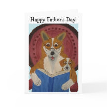 Feliz Día del Padre Corgi leyendo a Cachorro