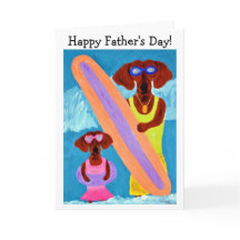Feliz Día del Padre Dachshund surfista con cachorr