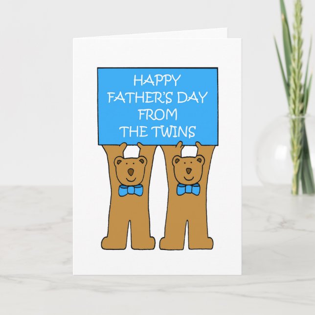 Tarjeta Feliz Día del Padre de los Gemelos, Osos Cutos. (Anverso)