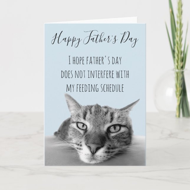 Tarjeta Feliz Día del Padre del gato al humor humano (Anverso)