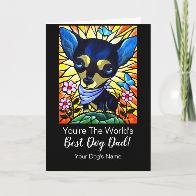 Tarjeta Feliz Día del Padre del mejor perro negro Chihuahu (Anverso)