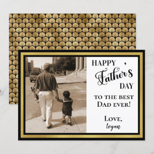 Tarjeta Feliz Día del Padre Día del Arte Negro y Oro Deco