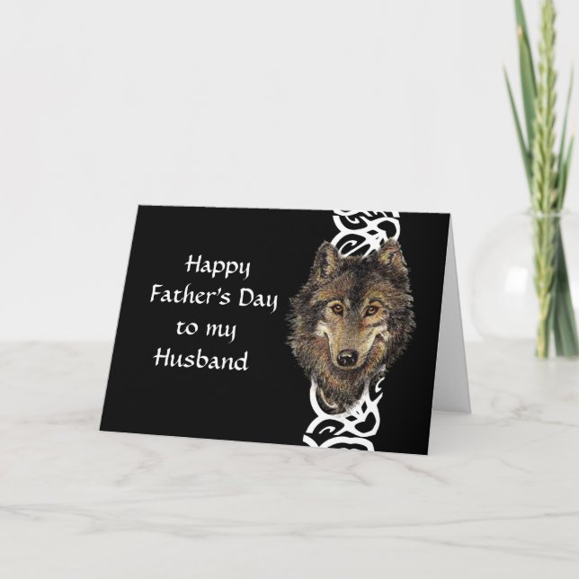 Tarjeta Feliz Día del Padre Esposo Wild Wolf Head (Anverso)
