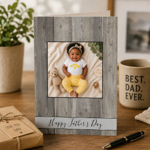 Tarjeta Feliz Día del Padre Foto de Madera Gris Rústica