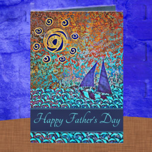 Tarjeta Feliz Día del Padre Foto navegando por el mar