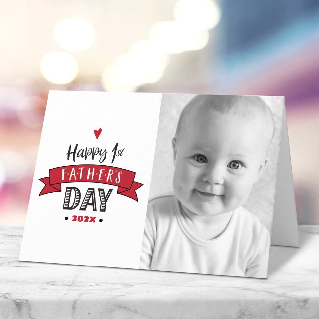 Tarjeta Feliz Día del Padre Foto negrita tipografía roja (Subido por el creador)