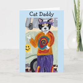 Tarjeta Feliz Día del Padre Gato Papá Hippie Gato Esmoquin
