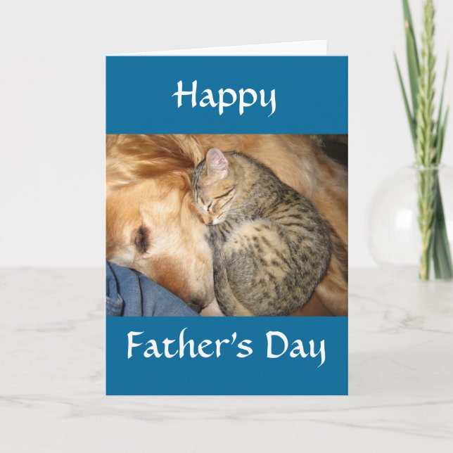 Tarjeta Feliz Día del Padre - Gato y Perro (Anverso)