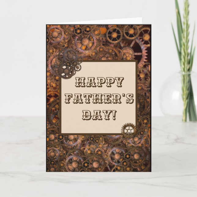Tarjeta Feliz Día del Padre Gears Steampunk Industrial (Anverso)