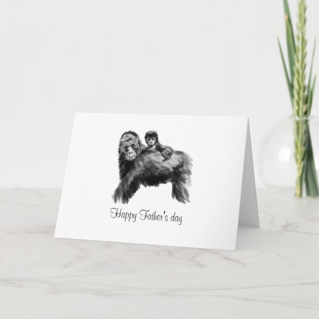Tarjeta Feliz día del padre gorila con bebé (Anverso)