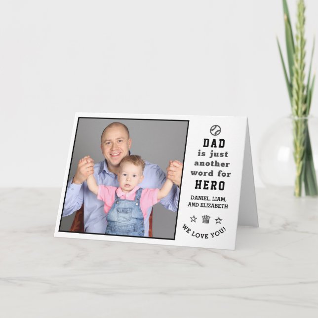 Tarjeta Feliz Día del Padre Hero Foto + Saludo de Nombres (Anverso)