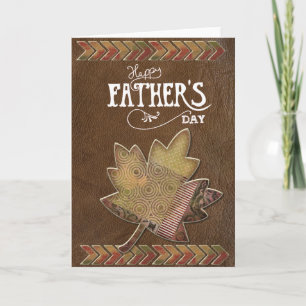 Tarjeta Feliz Día del Padre - Hoja de Maíz de Cuero Marrón