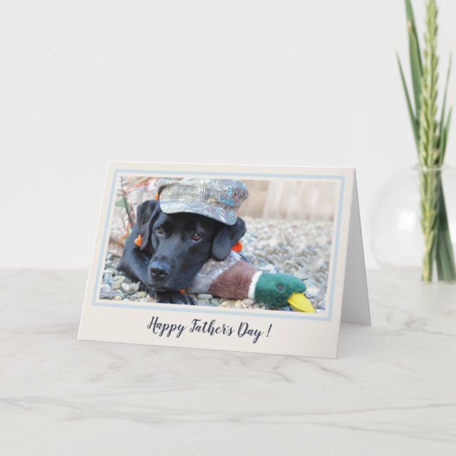 Tarjeta Feliz Día del Padre: Labrador Negro, perro de pato (Anverso)