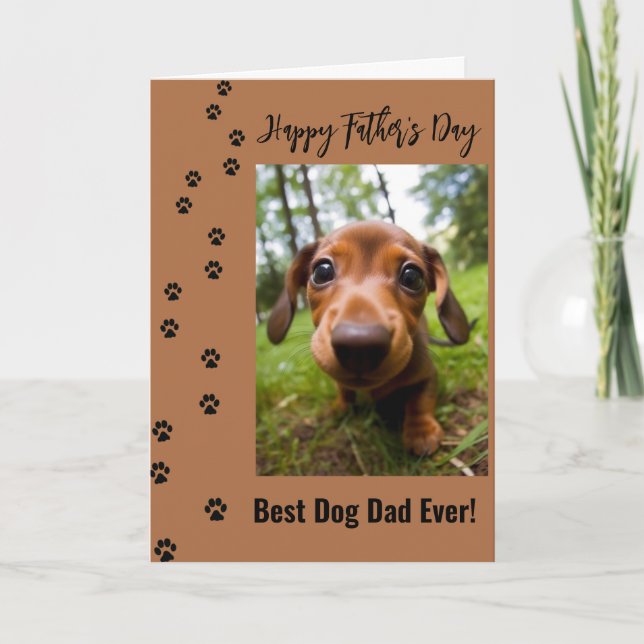 Tarjeta Feliz Día del Padre, mejor foto de papá de perro (Anverso)