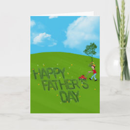 Tarjeta Feliz Día del Padre Mowing Grass