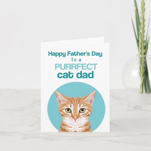 Tarjeta Feliz Día del Padre naranja gato de tabby (Anverso)